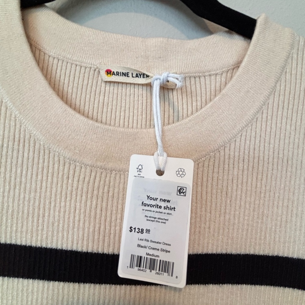 NWT Marine Layer Black and Cream Long Sleeve Dress - Picture 3 of 7